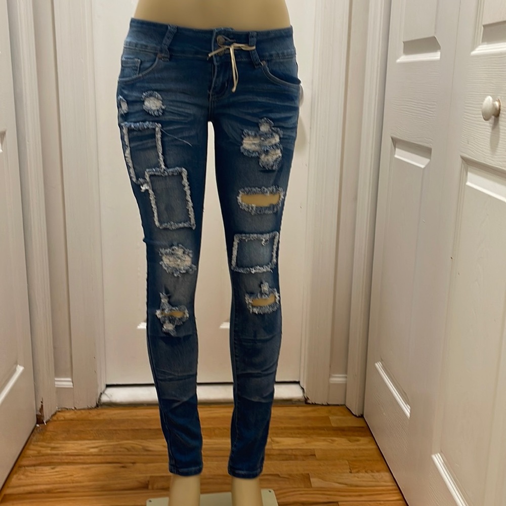 Women's Mid Rise Skinny Jeans Ripped Slim Fit Ankle Stretch Denim Pants Stretch